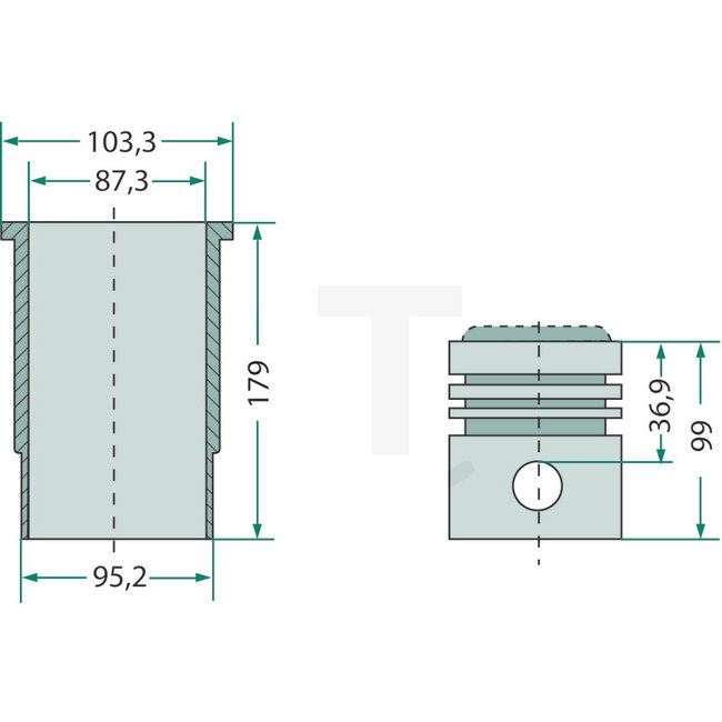 GRANIT Piston set complete 5 rings, Ø 78,31 mm, pin Ø 28 x 72 mm