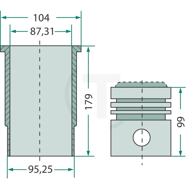 GRANIT Zuiger en cilinderset 5 veren, Ø 87,31 mm, pen Ø 28 x 72 mm | 714852R98