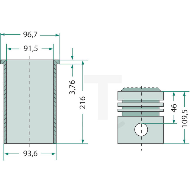 Zuiger en cilinderset motor AD 4.203, AD 3.152 Massey Ferguson | 68332, 41158057, 31358345