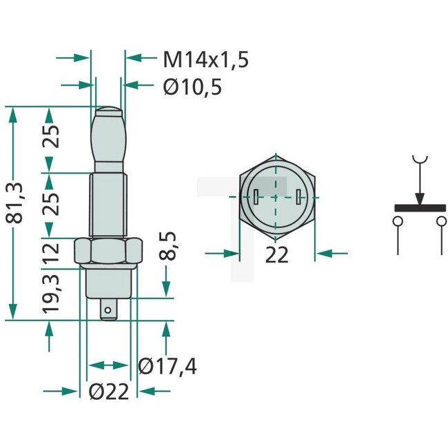 Cobo Remlichtschakelaar mechanisch - 22717186000, 3617693M1, 1026318, RT7700013365 | Uitvoering: 2 aansluitingen (normaal open), Schroefdraad: M14 x 1,5
