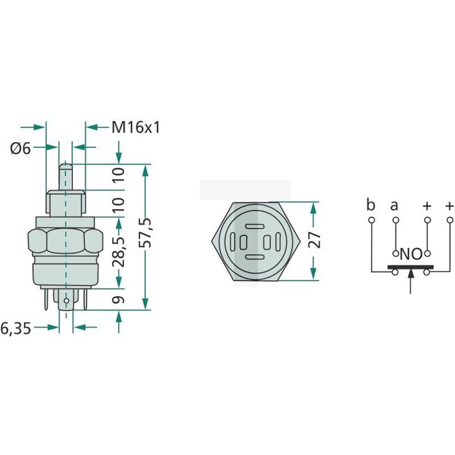 Cobo Vergrendelingsschakelaar Voor startmotor - 22717122000, 7700027783, 1026135, 3811274M1, 2.7659.021.0 | Uitvoering: Maakcontact / Verbreekcontact, Schroefdraad: M16 x 1,5, 4 vlakstekkeraansluitingen