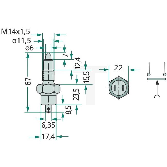 Cobo Handbremsschalter mechanisch - 22717125000, 1026142 | Ausführung: Gewinde M14 x 1,5 Belastbarkeit: 12 V = 8 A, 24 V = 4 A, Gewinde: M14 x 1,5 Schutzgrad: IP40 Ruhestellung: "Aus"