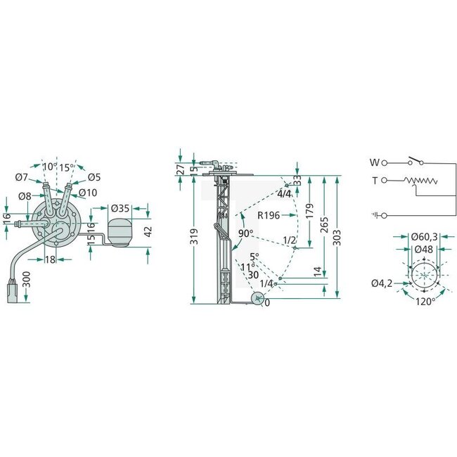 Cobo Tankvlotter Reservetank | Lengte 303 mm - 22729120000, 9.54381.50.0, 2.7059.620.0/10, 1029065 | Uitvoering: geschikt voor voertuig met reservetank, Lengte: 303 mm