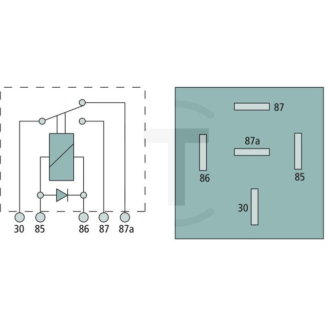 GRANIT Relay changeover - 50702229, 1987409C2, 1987409C1, 160270, I1987409C2 | Version: 12 V / 30 A, Without bracket, 5-pin, blade terminal 6.3 mm, With suppressor diode