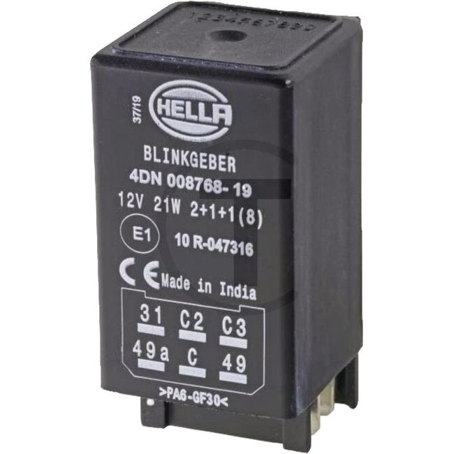 HELLA Blinkgeber / elektronisch 12 V, 6 Anschlüsse - 4554DN 008768191, 4DN008768191, 4DN 008 768-191, 01172973, AL202032, AL27855, AL32891, CA13044, 3617865M1, 0164592, 0009732508, 3676177M91, 1964535C2 | Ausführung: Belastbarkeit: 12 V / 2 + 1 + 1 x 21 W / 8 x