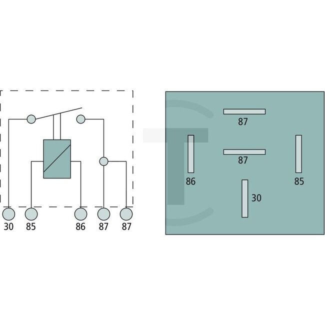 GRANIT Relay Working current (make contact) - 50717033, 5155317, 4RA933791-127, 4RA 933 791-127 | Version: 12 V / 30 A, Without bracket, 5-pin, blade terminal 6.3 mm