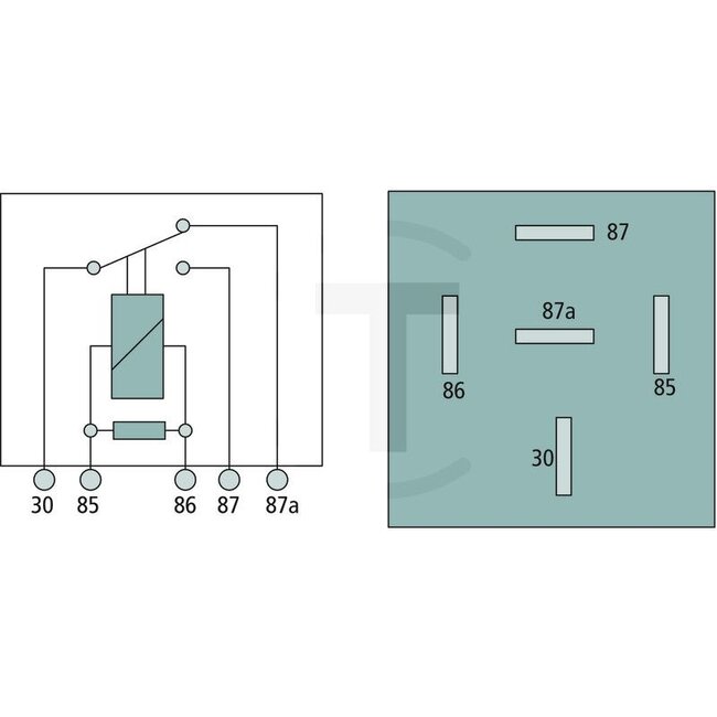 GRANIT Micro relay Changeover - 50712054, AL69710, AZ48552, 160403, 4RD007794-021, AL77324, 4RD 007 794-021 | Version: 12 V / 20 - 30 A, Without bracket, 5-pin, blade terminal 6.3 mm, With parallel resistor for suppressing inductive interference voltage peaks