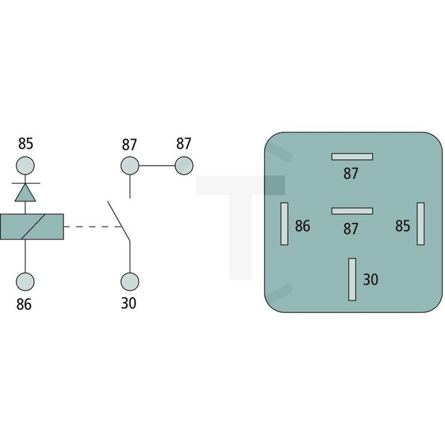 BOSCH Relay Working current (make contact) - 2500986AH0602, X830250011000, 986AH0602, 0986AH0602, 82003697 | Version: 12 V / 30 A, Without bracket, 5-pin, blade terminal 6.3 mm, With blocking diode | Colour: Black | Housing: Plastic housing | Nominal current: 3