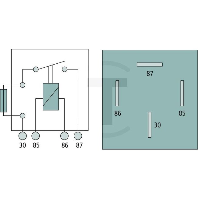 GRANIT Relay Working current (make contact) - 50712127, AL71349, 4RA003530-001, 4RA 003 530-001 | Version: 12 V / 15 A, For use as John Deere AL71349, a 15 A fuse must be replaced with a 30 A fuse (not included)., With bracket, 4-pin, blade terminal 6.3 mm, With