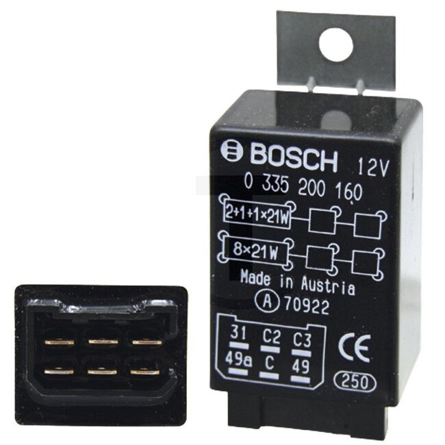 BOSCH Knipperautomaat / elektronisch 12 V, 6 aansluitingen - 2500335200160, AL202032, CA13044, 335200160, 0335200160, 133700580026, 133700580052, 135700580021, 1395 580026, 1395580026, 1534827C1, 1964535C1, 1964535C2, 3142068R1, 3142068R2, 3142068R3, 3142068R4,