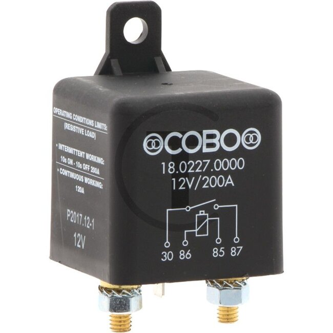 Cobo Relay Power relay - 2271802270000, 7700047201, 1027097 | Version: 12 V / 200 A | with bracket, 4-pin, 2 screw and 2 blade terminal connections