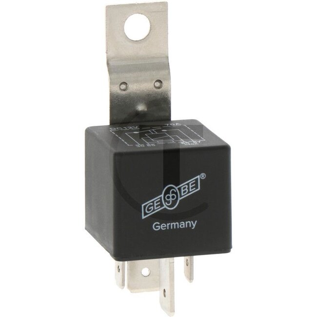 GRANIT Relais Arbeitsstrom (Schließer) - 5070011147 | Ausführung: 12 V / 50 A, mit Halter, 4-polig, Flachsteckeranschluss 6,3 mm, mit Widerstand zum Unterdrücken induktiver Störspannungsspitzen | Nennstrom: 70 A | Nennspannung: 12 V | Temperaturbereich: -40 bis