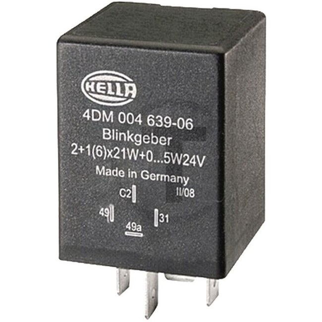 HELLA Blinkgeber / elektronisch 24 V, 4 Anschlüsse - 4554DM 004639061, 4DM004639061, 4DM 004 639-061, 0009732519 | Ausführung: 24 V / 2 + 1 x 21 W + 5 W (6 x 21 W) für Anhänger <br>Induktive Last: 5 A - Kapazitive Last: 5 A <br>Belastbarkeit bei 24 V: 30 A