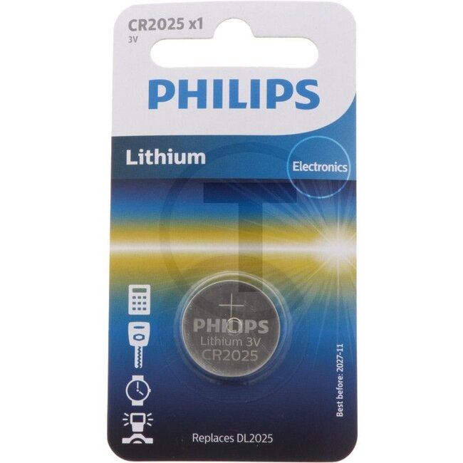 Philips Knopfzelle - 30030009, CR2025/01B | Ausführung: CR2025 | Inhalt: 1 Stück | Beschreibung: Lithium-Minizelle 1er-Pack | Nennspannung: 3 V | Zusatzinformationen: • sichere, leicht zu öffnende Verpackung, welche die zuverlässige, langlebige Leistung des Produ