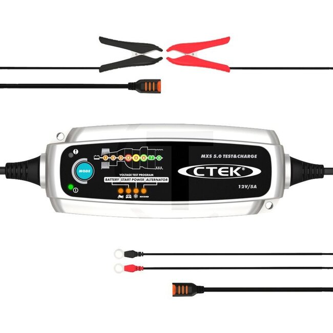 CTEK CTEK MXS 5.0 Test&Charge EU testspanning, startvermogen en prestaties van de dynamo - 7790200028, 56-308 | Netspanning: 220 – 240 VAC (50–60 Hz), 1,1 A V | Laadstroom: 14,4 / 14,7 / 15,8 / 4,3 A | Accu-capaciteit: 1,2 - 110 Ah | Omgevingstemperatuur: -20