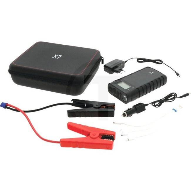 GRANIT Startbooster X7 - 58500078, X712V | Abmessungen L x B x H: 181 x 95 x 40 mm | Eingang: 15 V / 1 A | Anlauf-/Spitzenstrom: 250 / 500 A | Kapazität: 15 Ah | Temp. max.: -20 bis +50 °C | max. Ausgangsstrom: 2 (5V) / 10 (12V) A | Ladezeit: 6 h | Zusatzinforma