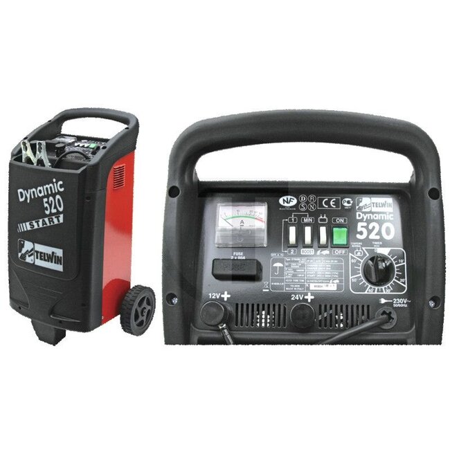 Telwin Ladegerät Dynamic 520 - 58500008, 829383 | Netzspannung: 230 V | Leistungsaufnahme max.: 1,6 / 10 kW | eff. Ladestrom: 75 A | Startstrom max.: 400 A | Batteriekapazität: 20 - 1000 Ah | Abmessungen L x B x H: 370 x 370 x 680 mm | Gewicht: 2000 g | Technisc