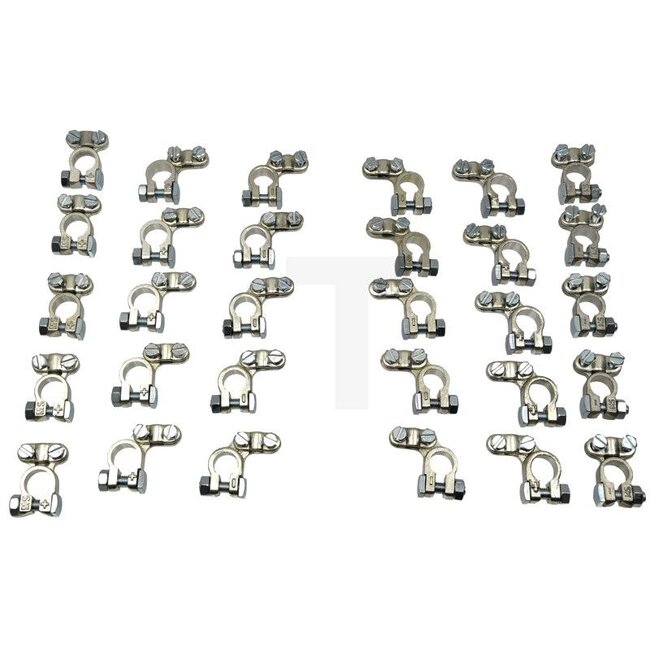 GRANIT Battery terminal clamp assortment - 50700248 | Contents: 5x battery terminal clamp, right, positive terminal Ø 17.5 mm, 5x battery terminal clamp, right, negative terminal Ø 15.9 mm, 5x battery terminal clamp, left, positive terminal Ø 17.5 mm, 5x battery