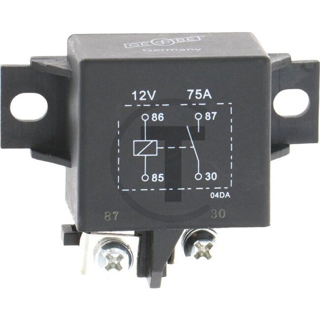 GRANIT Relay Normally open contact (cut-off relay) - 5070011168 | Version: Mounting: 2 x 5.3 mm Ø Dimensions: 75 x 35 mm, height 55 mm | Nominal current: 75 A | Nominal voltage: 12 V | Additional information: For disconnecting an additional second battery from t