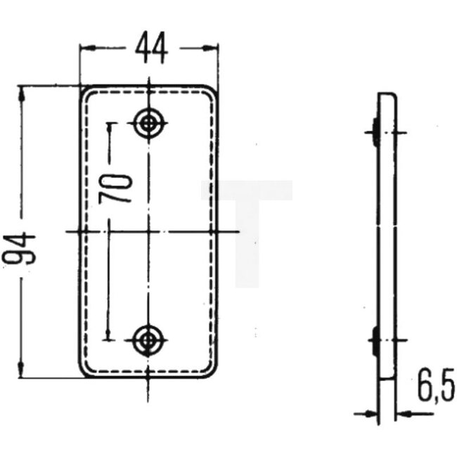 HELLA Rückstrahler - 4558RA 003326001, 3221232R2, X830190061000, 8RA003326001, 8RA 003 326-001, 260900020010, 1682832M1, 3 102 003 M1, 0009940113 | Farbe: rot | Bohrung-Ø: 4,3 mm | Breite: 94 mm | Form: rechteckig | Höhe: 44 mm | Länge: 94 mm | Lochabstand: 70