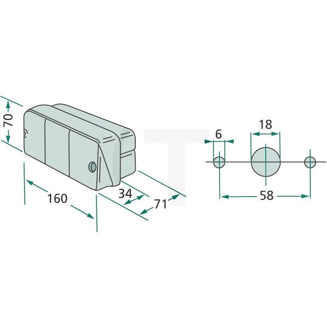 Cobo Rear light - 22702180000, 2.8059.523.0, 1009166 | Bulb: 12V21WK / P21W, 12V5WK / R5W | Connection: Cable entry via grommet | Width: 160 mm | Form: Rectangular | Height: 70 mm | Hole spacing: 58 mm | Dimensions W x H x D: 160 x 70 x 71 mm | Depth: 71 mm |