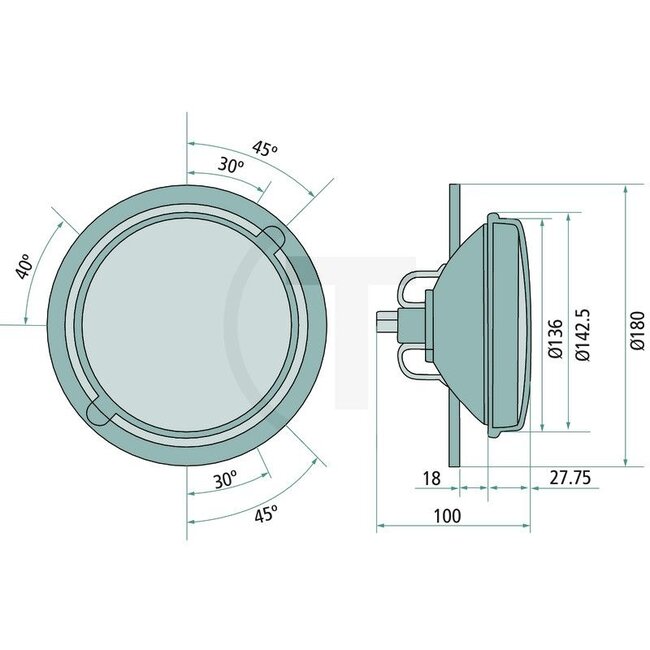 GRANIT Koplamp links / rechts 12 / 24 V, H4, glas Ø 136 mm, inbouw | 04326366, 04308340