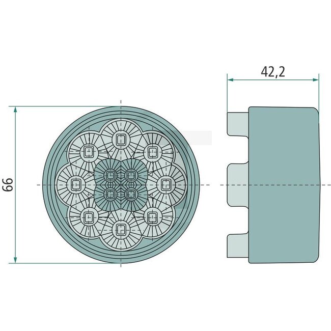 HELLA Achter-remlicht LED - 4552SB 009001401, G737900020130, 2SB009001401, 2SB 009 001-401 | Afmetingen B x H x D: Ø 66 x 42,2 mm | Lichtfunctie: Achterlicht, remlicht | Lamp: LED | Inclusief lamp: ja | Montagewijze: Inbouw | Netspanning: 12 V | Kleur: Lens: he
