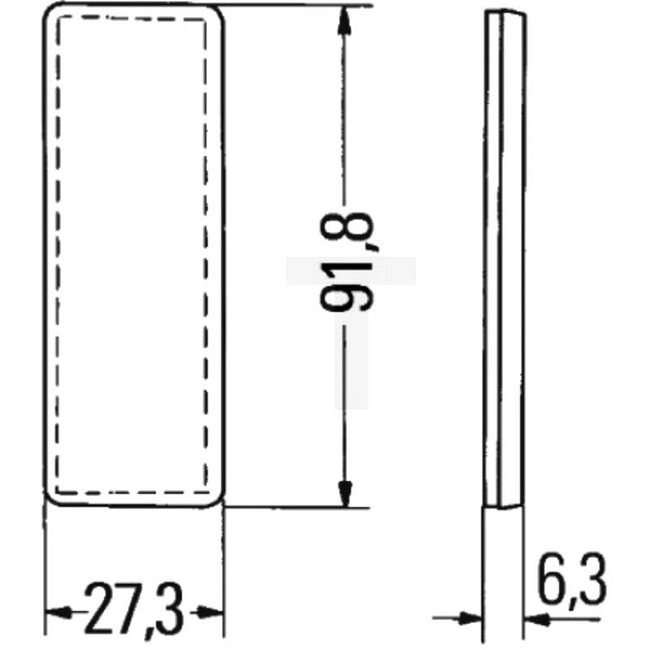 HELLA Reflector - 4558RA 342014157, 8RA342014157, 8RA 342 014-157, F131904021022, F131904021021, F131904021020, 0009940116 | Kleur: rood | Breedte: 91,8 mm | Vorm: rechthoekig | Hoogte: 27,3 mm | Materiaal: kunststof | Materiaaldikte: 6,3 mm | Bevestiging insch
