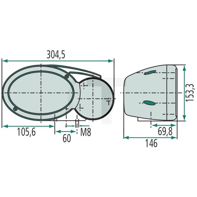 HELLA Koplamp links 12 / 24 V, H4, 304,5 x 153,3 x 146 mm, aanbouw Fendt | F930900020070, 1AB990335-111