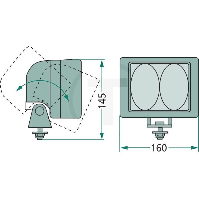 GRANIT Work light - 207207001, 3713130M91, PC.03.001, 20.10.10, G312900111031, RE50298, 4295856M91 | Bulb: 12V55W / H3 | Form: Rectangular | Additional information: With swivel bracket, without switch, glass protected by protruding housing made of impact-resista