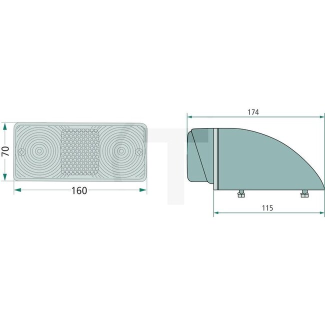Cobo Achterlicht - 22702208000, 1424106M92, 1424106M91, 1009241 | Lamp: 12V21WK / P21W, 12V5WK / R5W | Aansluiting: 4-polig | Breedte: 160 mm | Vorm: vierkant | Hoogte: 70 mm | Gatafstand: 58 mm | Afmetingen B x H x D: 160 x 70 x 71 mm | Diepte: 71 mm | Bevest