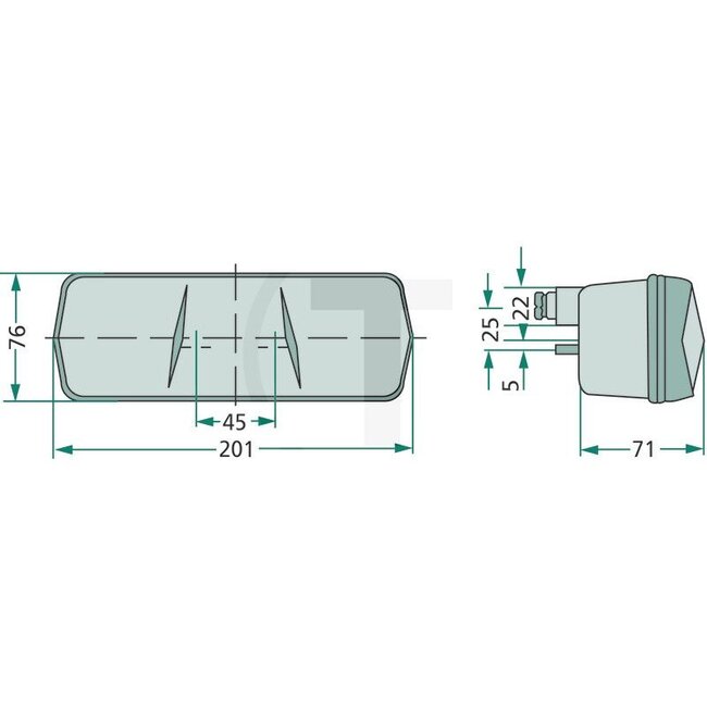 HELLA Rear light - 4552SD 001680281, 0015440903, 0311113008, 2SD001680281 | Bulb: P21W, R10W | Colour: Indicator: yellow | Width: 201 mm | Form: Rectangular | Height: 76 mm | Hole spacing: 45 mm | Material: Housing: plastic | Dimensions W x H x D: 201 x 76 x 71