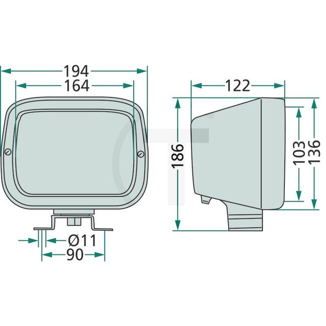 HELLA Koplamp links / rechts 12 / 24 V, H4, T4W, 194 x 168 x 122 mm, aanbouw | 1AB004231001