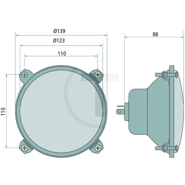 GRANIT Koplamp links / rechts - 70723018, 89352903, 89352904, RE.09237.10 | Netspanning: 12 / 24 V | Plaats: links / rechts | Lamp: 12V45/40WAS / R2, of 12V45 / 40W halogeen / R2, 24V55WAS / R2 | Inclusief lamp: nee | Lichtfunctie: Dimlicht / grootlicht | Montag