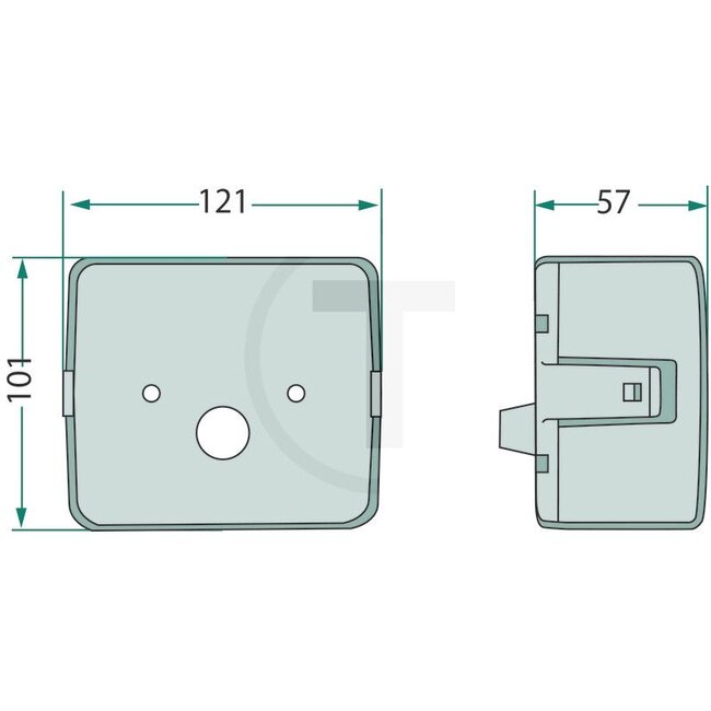 GRANIT Rückleuchte - 70723007, 53351901, 92 | Leuchtmittel: 12V10WK / R10W, 12V21WK / P21W | Breite: 101 mm | Form: rechteckig | Höhe: 121 mm | Lochabstand: 45 mm | Abmessungen B x H x T: 101 x 121 x 57 mm | Tiefe: 57 mm | Befestigung: M5 | Einbauort: links / re