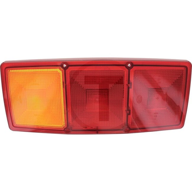 HELLA Lichtscheibe links und rechts - 4559EL 147747001, 9EL147747001, 9EL 147 747-001 | Leuchtmittel: P21W, R10W | Farbe: gelb, rot | Einbauort: rechts, links | Prüfzeichen: E1 264, ECE | Bauart: Halogen Glühlampe | Lichtfunktion: mit Blinklicht, mit Bremslicht