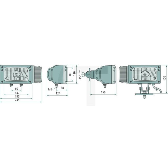 GRANIT Scheinwerfer rechts 12 / 24 V, mit Blinklicht, DT 6-polig, M10