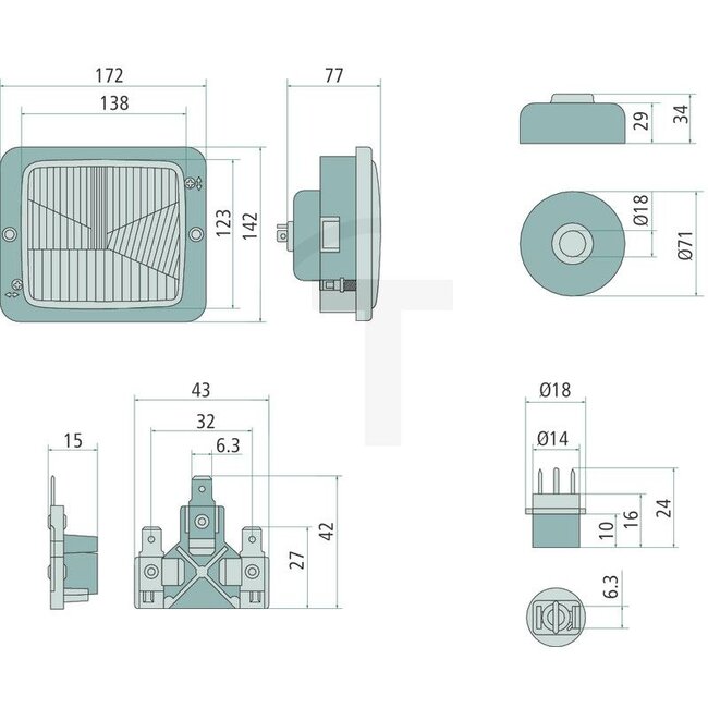 GRANIT Hauptscheinwerfer links / rechts - 7070010269, RE.22779.10 | Nennspannung: 12 / 24 V | Einbauort: links, rechts | Leuchtmittel: 12V45/40WAS / R2, oder 12V45/40W-Halogen / R2, 12V4WK / T4W, 24V55/50WAS / R2, 24V4WK / T4W | Leuchtmittel enthalten: nein | Li