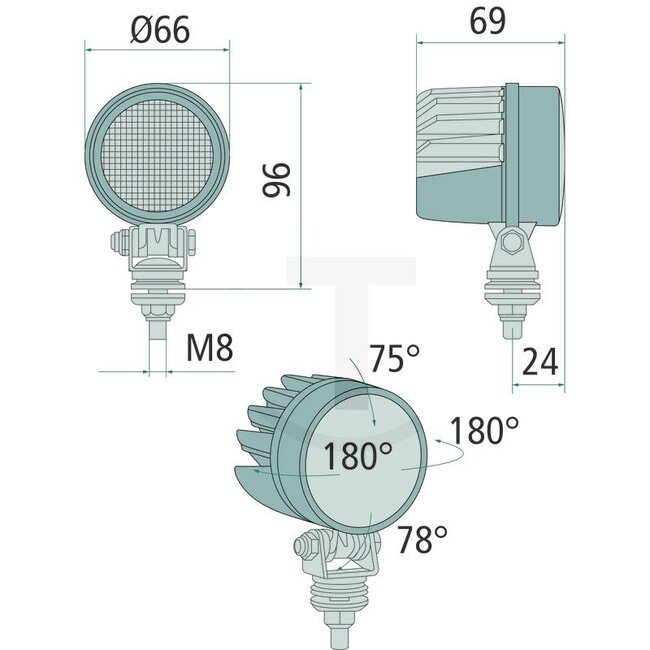 GRANIT Werklamp LED - 70799516 | Netspanning: 12 / 24 V | Spanningsbereik: 10 - 30 Volt | Lamp: LED | Inclusief lamp: ja | Lichtfunctie: Breedstraler | Afmetingen B x H x D: Ø 66 x 69 mm | Montagewijze: staand / hangend; M8 | Aansluiting: Open kabeluiteinden, (w