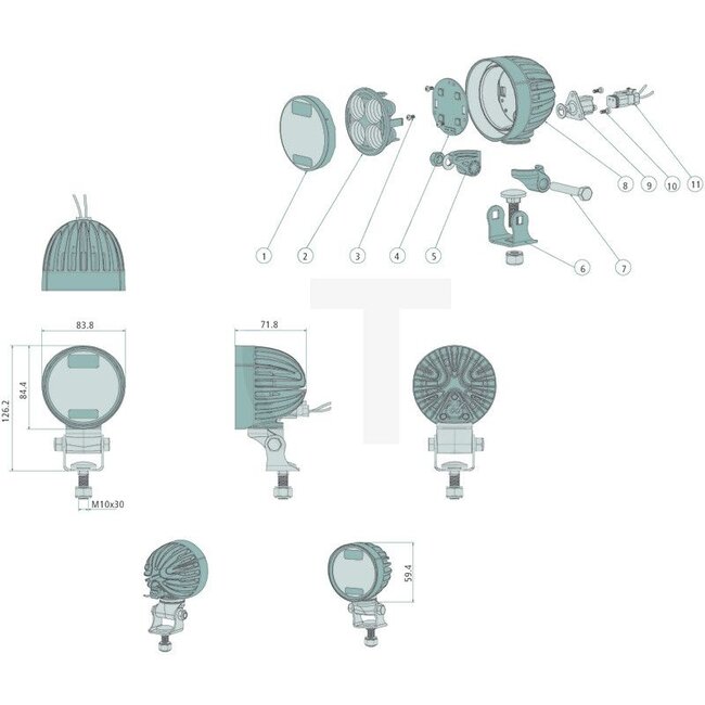 GRANIT Werklamp LED - 7070010434 | Netspanning: 12 / 24 V | Spanningsbereik: 10 - 30 Volt | Lamp: LED | Inclusief lamp: ja | Lichtfunctie: Verstraler | Afmetingen B x H x D: 84 x 126 x 72 mm | Montagewijze: Roestvrijstalen houder | Aansluiting: DT 2P | Beschermi