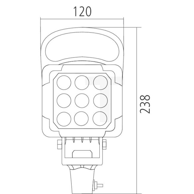 GRANIT Werklamp LED voor opsteekpen; Inclusief handgreep voor eenvoudige aanpassing - 7070010296 | Netspanning: 12 / 24 V | Vorm: hoekig | Afmetingen B x H x D: 120 x 238 x 61 mm | Lichtfunctie: Verstralers | Lichtstroom effectief: ≈ 3087 lm | Aansluiting: open