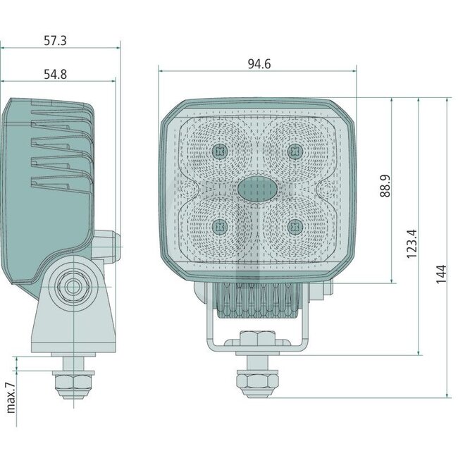HELLA Arbeitsscheinwerfer LED - 4551GA 996284081, 1GA996284081 | Nennspannung: 12 / 24 V | Leuchtmittel: LED | Leuchtmittel enthalten: ja | Lichtfunktion: Bodenausleuchtung | Abmessungen B x H x T: 95 x 122 x 53 mm | Montageart: Anbau, geschraubt | Anschluss: D