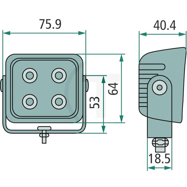GRANIT Werklamp LED - 7070010027, 40424003 | Netspanning: 12 / 24 V | Spanningsbereik: 9 - 32 Volt | Lamp: LED | Inclusief lamp: ja | Lichtfunctie: Verstraler | Afmetingen B x H x D: 72 x 63 x 37 mm | Montagewijze: aan de zijkant; M6 | Aansluiting: open kabelein