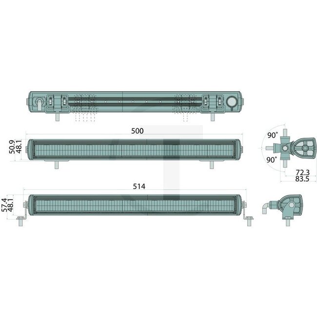 GRANIT LED work light/light bar Straight - 7070010433 | Nominal voltage: 12 / 24 V | Voltage range: 10 - 30 V | Bulb: LED | Bulbs included: Yes | Light function: Close-range/far-reaching illumination | Dimensions W x H x D: 500 x 50 x 57 mm | Mounting type: Stai