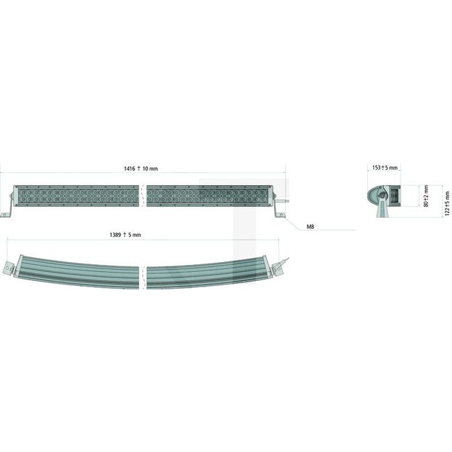 GRANIT Werklamp / lichtstrip LED licht gebogen - 7070010389 | Netspanning: 12 / 24 V | Vorm: hoekig | Afmetingen B x H x D: 1375 x 149 x 122 mm | Lichtfunctie: Verlichting van de nabije en de wijde omgeving | Lichtstroom effectief: ≈ 6950 lm | Aansluiting: DEUTS