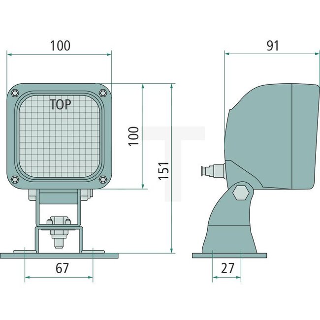 GRANIT Work light - 70799206, 0009740423, 95353285, 0608458, 0174907, LKR5.24775.10 | Nominal voltage: 12 / 24 V | Form: Square | Dimensions W x H x D: 100 x 91 mm | Light function: Far-reaching illumination | Connection: AMP plug | Bulb: 12V55W / H3 | Material:
