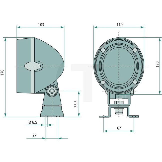 HELLA Werklamp breedstraler H3 55 W, 110 x 120 x 103 mm, 12 / 24 V, hangend | 1GM996134321