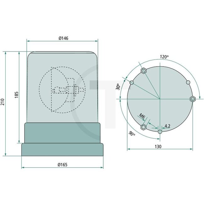 HELLA H1 rotating beacon KL700 H1 | Fixed mounting - 4552RL 004958101, 2RL004958101, 2RL 004 958-101, 3134961R91 | Nominal voltage: 12 V | Bulb: H1 | Light function: Rotating | Diameter: 165 mm | Total height: 210 mm | Connection: Blade terminal | Protection cl