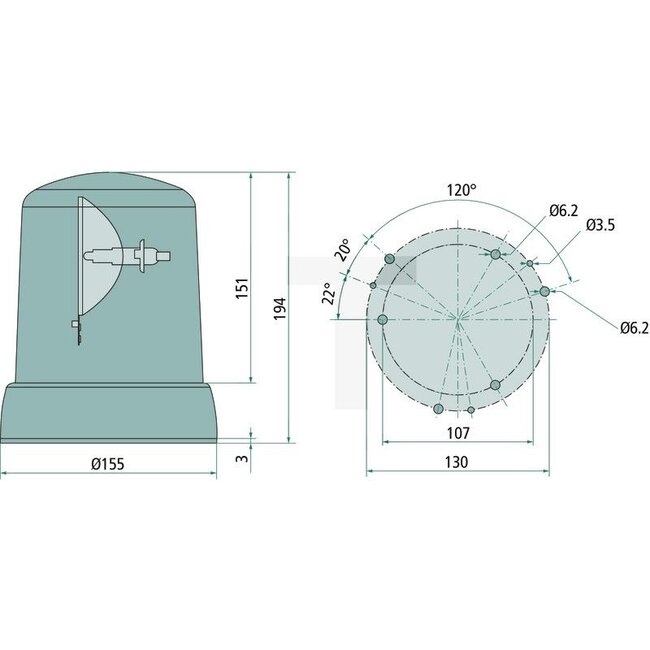 HELLA Zwaailamp H1 KL7000 12 V, Ø 155 mm, aanbouw | 2RL008061101