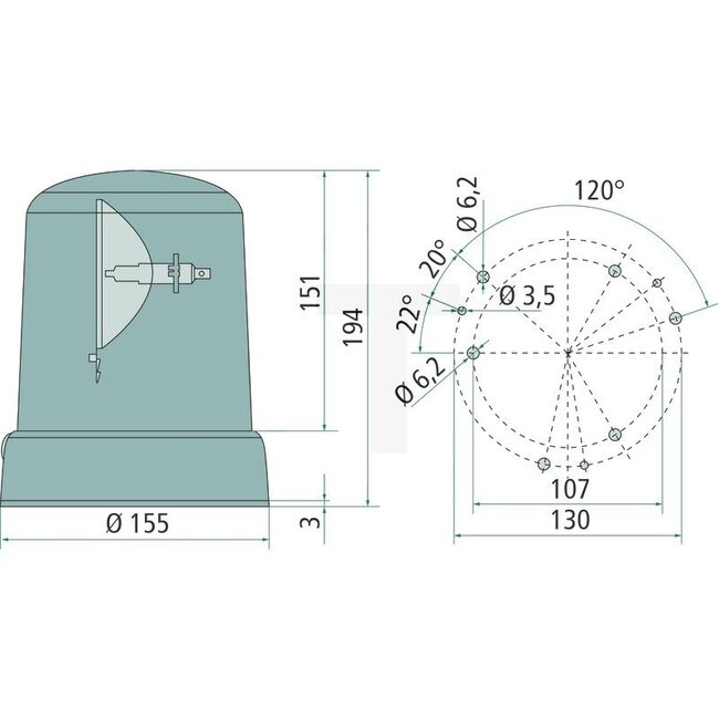 HELLA Zwaailamp H1 KL 7000 24 V, Ø 155 mm, aanbouw | 2RL008061111